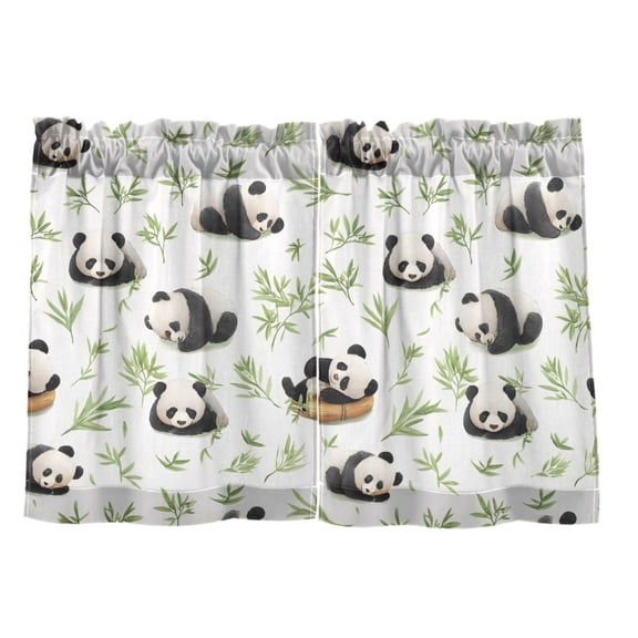 Panda Pattern Tier Curtain Set of 2 Kitchen Curtains 27x36 Inch Privacy Semi Sheer
