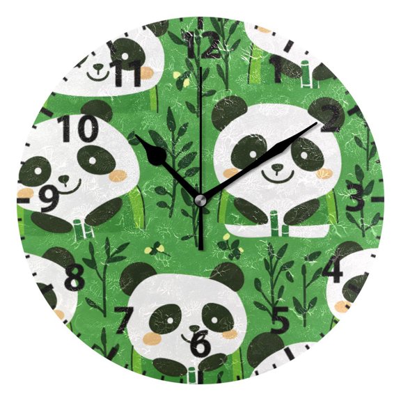 Panda Pattern Wall Clock 10in Round Artistic Oil Painting Home Decor Desk Table Clock