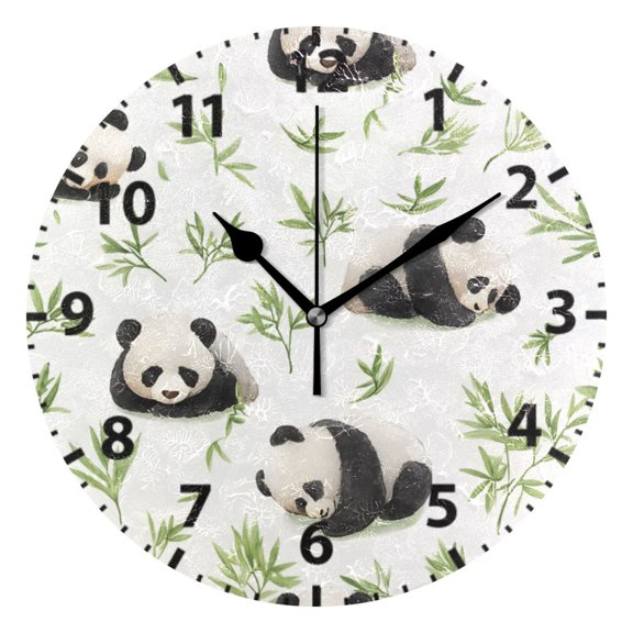 Panda Pattern Wall Clock 10in Round Artistic Oil Painting Home Decor Desk Table Clock