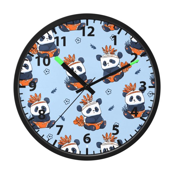 Panda Pattern Wall Clock 12 Inch Voice Activated Night Light Silent Non Ticking