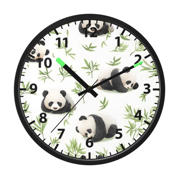 Panda Pattern Wall Clock 12 Inch Voice Activated Night Light Silent Non Ticking