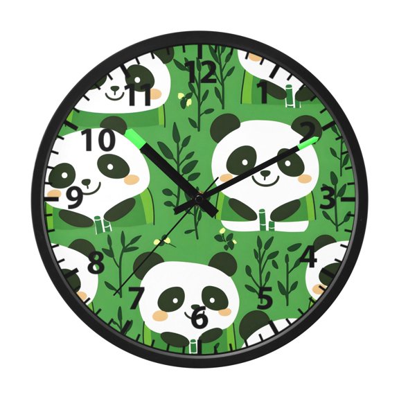Panda Pattern Wall Clock 12 Inch Voice Activated Night Light Silent Non Ticking