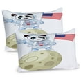 thumbnail image 1 of Panda Pillow Sham Set of 2, Panda Astronaut on the Moon Holding USA Flag Moonwalk Imagination Fantasy Picture, Quality Microfiber Bedding Item for All Seasons, 26" x 20", Red Navy White, by Ambesonne, 1 of 3