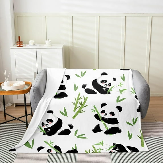 Panda Playing Bamboo Flannel Fleece Throw Blanket Baby 30"x40" Cartoon Pandas Fuzzy Blanket for Sofa Couch Cartoon Animal All Season Bed Blanket Kawaii Wildlife Plush Blanket Baby 30"x40"