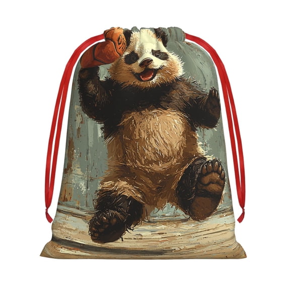 Panda Playing Basketball Funny Drawstring Gift Bag Soft Pouch Reusable Favor Bags for Christmas, Halloween, Candy, Wedding, Birthday