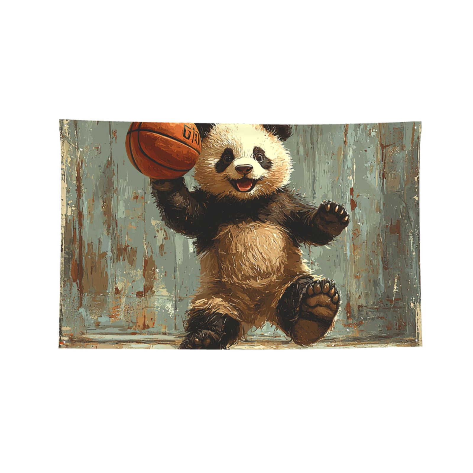 Panda Playing Basketball Funny Four Hole Decorated Banner Flag for Garden Yard Home Decoration Indoor Outdoor 4x6 Ft