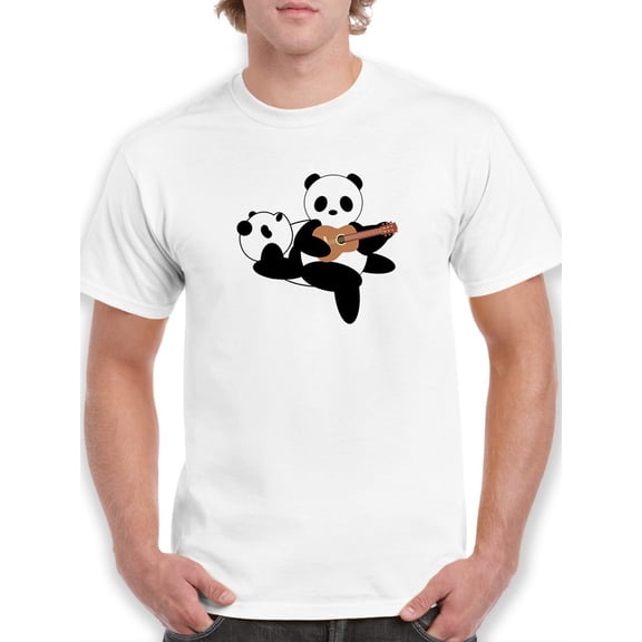 Panda Playing Guitar Men White T-Shirt, Male Small