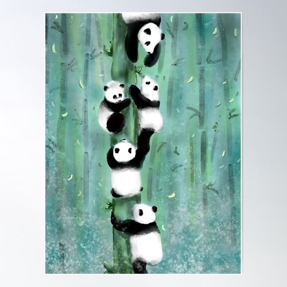 Panda Playtime Poster Wall Art, Modern Wall Decor For Living Room Bedroom, 24x36 UNFRAMED