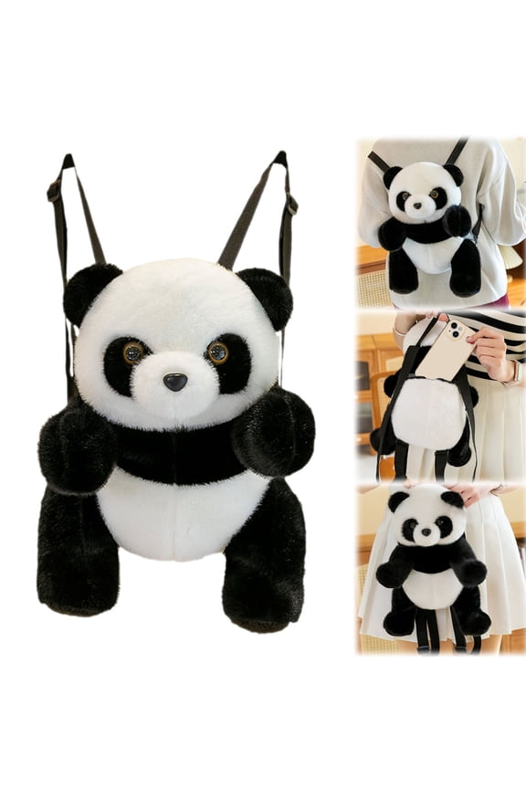 Panda Plush Backpack with Adjustable Straps, Panda Stuff, Plush Bag, Cute Red Panda Crossbody Bag, Adorable Panda Shaped Purse with Big Eyes, Kawaii Panda Lovers Gift for Women