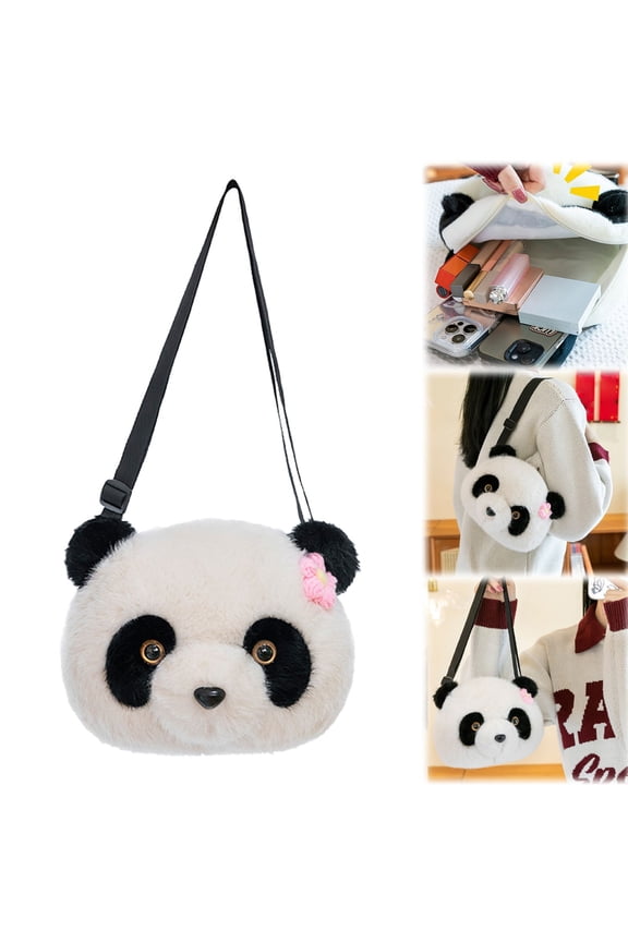Panda Plush Backpack with Adjustable Straps, Panda Stuff, Plush Bag, Cute Red Panda Crossbody Bag, Adorable Panda Shaped Purse with Big Eyes, Kawaii Panda Lovers Gift for Women