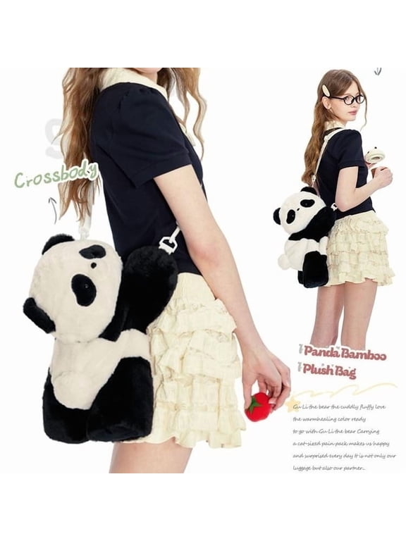 Panda Plush Backpack Cute Animal Bag Trendy School Pack Soft Comfortable Fabric and Spacious Interior Compartment for Daily Commuting and Casual Outings and Gift Giving