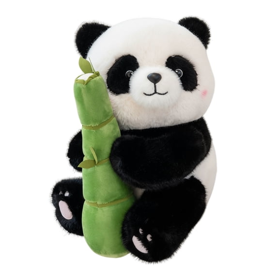 Panda Plush Toy with Bamboo and Tree Stump Design 35cm Stuffed Animal Soft Doll for Children Boys Girls Friends Gift