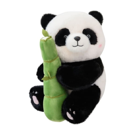 Panda Plush Toy with Bamboo and Tree Stump Soft Stuffed Animal Doll for Home Decoration Collectible Gift 25cm Cuddly Figure
