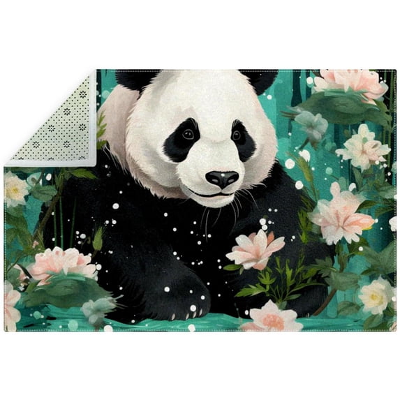 Panda Polyester Right-Angle Floor Mat - Durable Entryway Rug for Home Decor with Backing - Easy to Clean Indoor/Outdoor Welcome Mat.