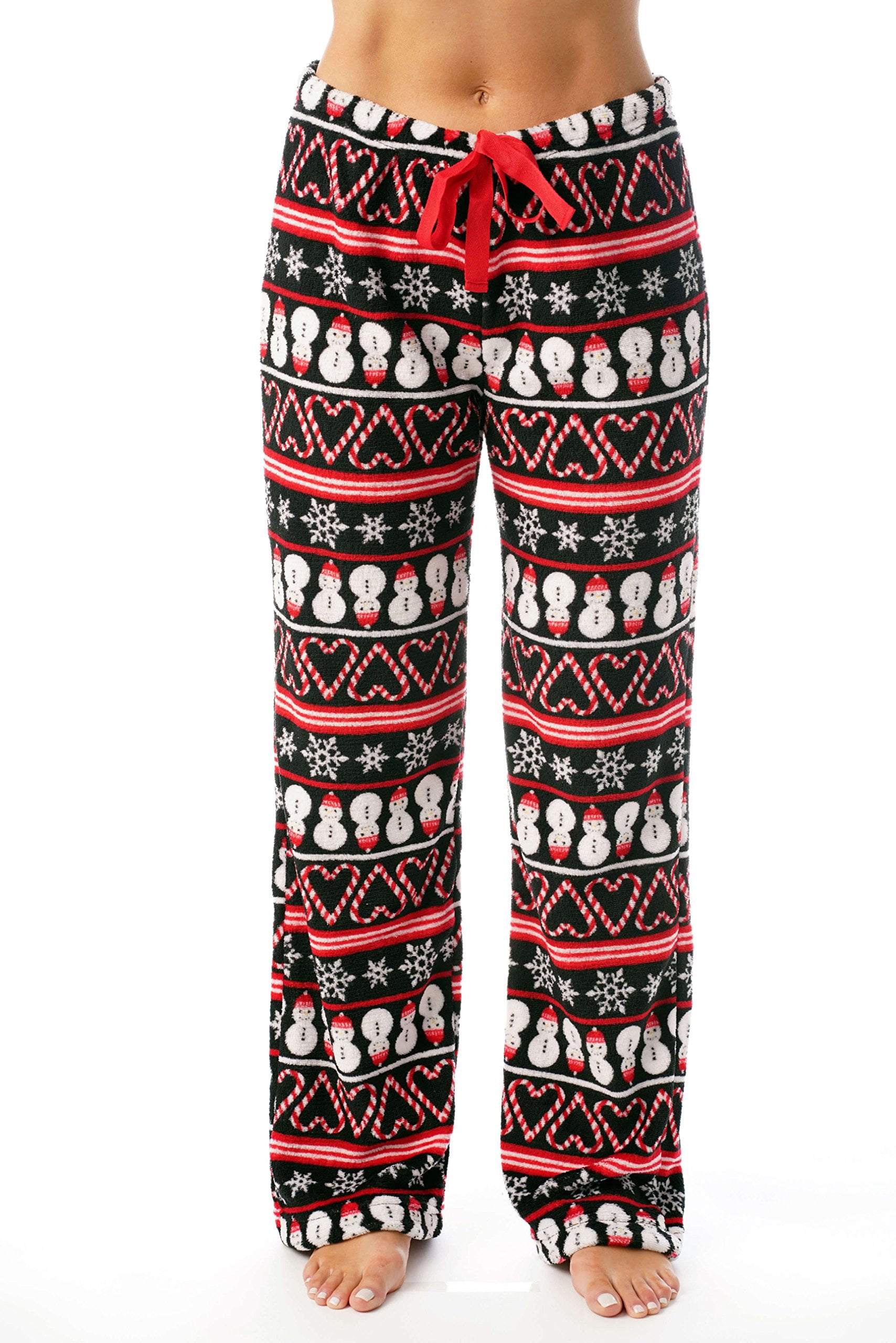 Panda Print Plush Pajama Pants Candycane Snowman Fairisle 1X