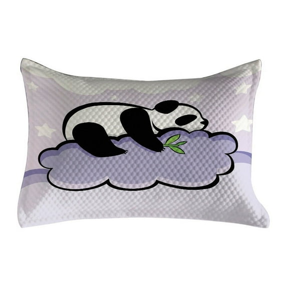 Panda Quilted Pillowcover, Panda Bear Sleeping on Cloud in Starry Night Sky Cartoon Illustration Print, Standard King Size Accent Pillow Cover for Bedroom, 36" x 20", Lilac Black, by Ambesonne