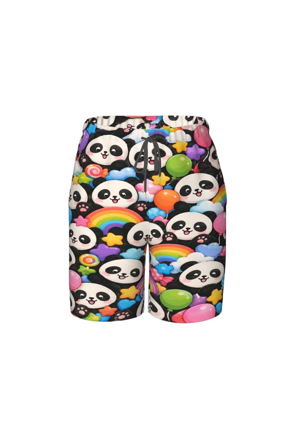 Panda Rainbow Beach Pants Lightweight Teen Shorts with Mesh Lining and Drawstring