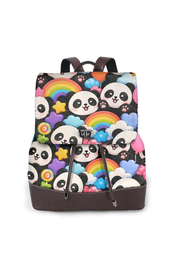 Panda Rainbow Women's Leather Backpack All-Over Print Bag for Work and Travel