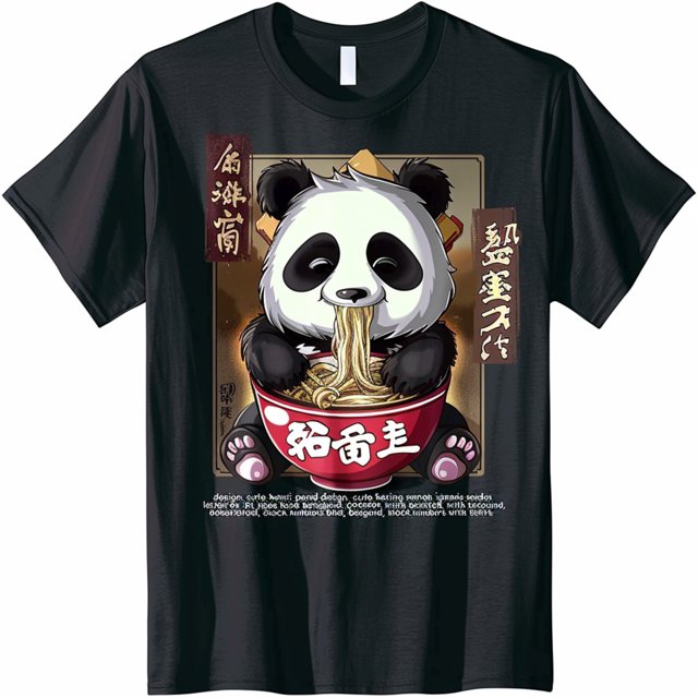 Panda Ramen TShirt Cute Japanese Panda Eating Ramen Black Tee with ...