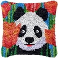 thumbnail image 1 of Panda with Red Flowers Latch Hook Pillow Cover Kits for DIY Handmade Throw Pillow Cross Stitch Latch Hook Pillowcase Rug Kits with Preprinted Color Pattern Canvas Crochet Yarn Kits 17''X 17''(ch160), 1 of 7