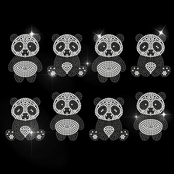 Panda Rhinestone Iron on Hotfix Transfer Cute Animal Heat Transfer Sticker Zoo Panda Shaped Bling Clothing Decoration Applique