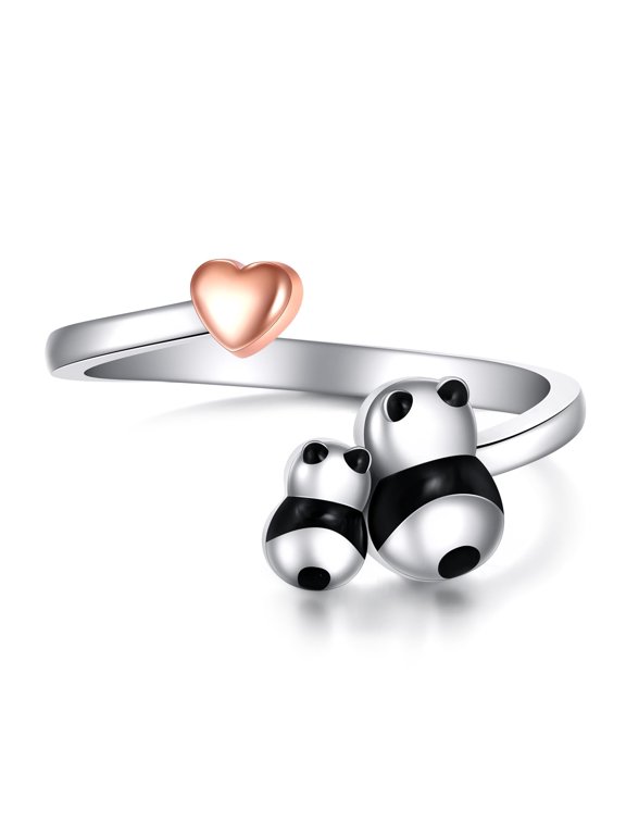 Panda Ring Sterling Silver Mom Panda Jewelry Gift for Women Mother