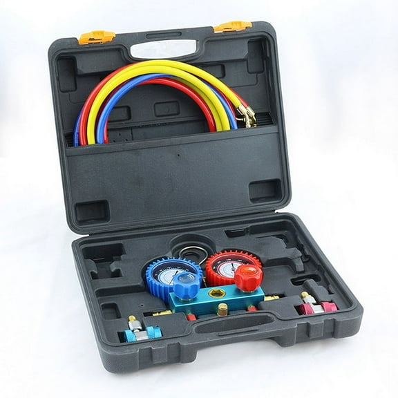 Panda Rover AC A/C Manifold Vacuum Gauge Hose Diagnostic Set, 5FT, Refrigeration, R410 R22 R134A R404A With Case