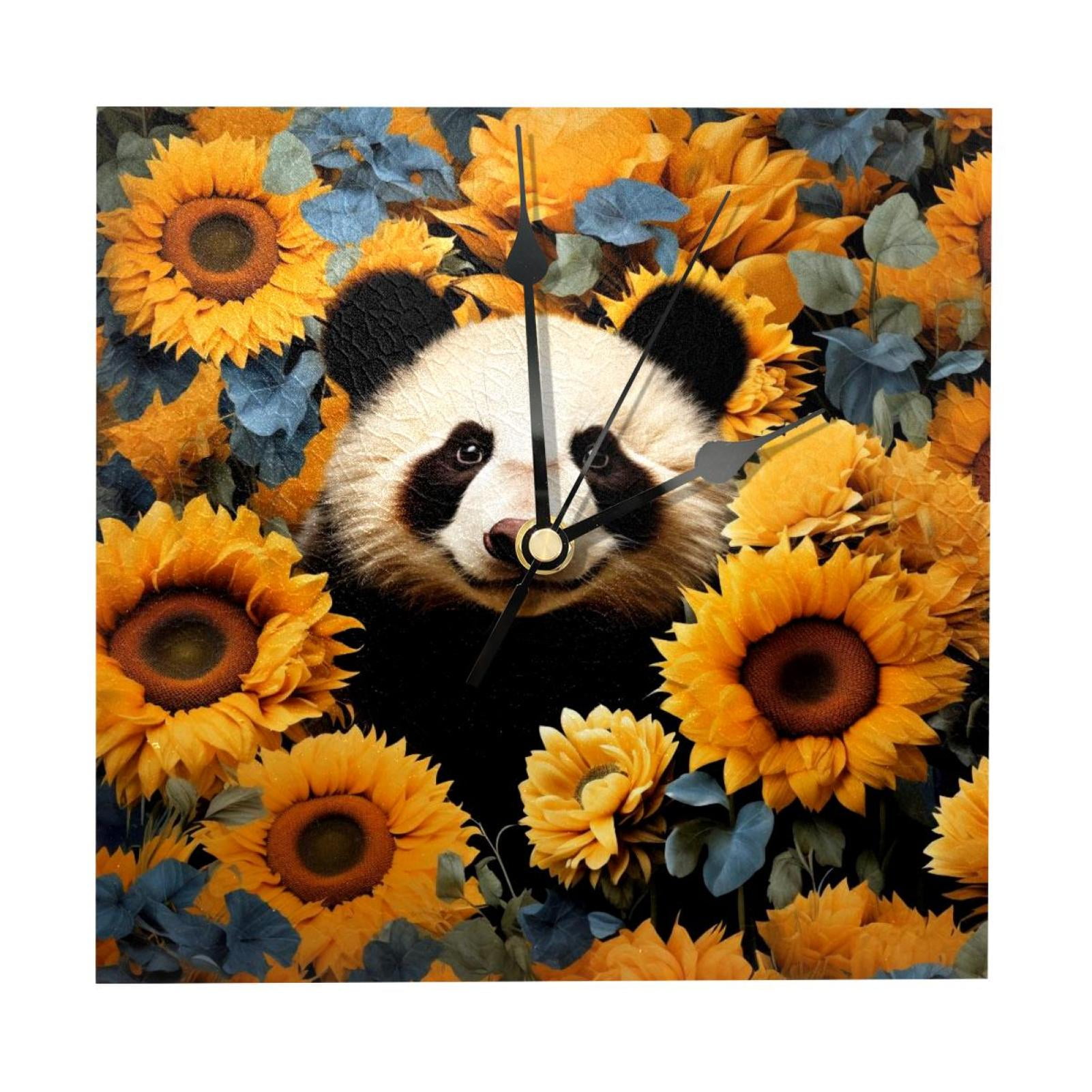 Panda Rustic Wooden Square Wall Clock 7.87 Inch Size Silent Ticking