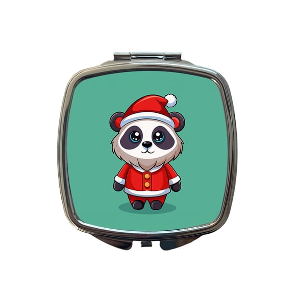 Panda Santa Christmas Travel Makeup Handbag Purse Small Pocket Compact Mirror