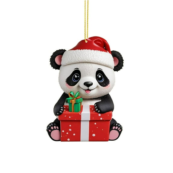 Panda with Santa Hat Christmas Ornaments 2D Acrylic Cute Cartoon Xmas Tree Hanging Decorations for Holiday Party New Year Supplies Home Decor and Panda Lover Gifts, 1PC
