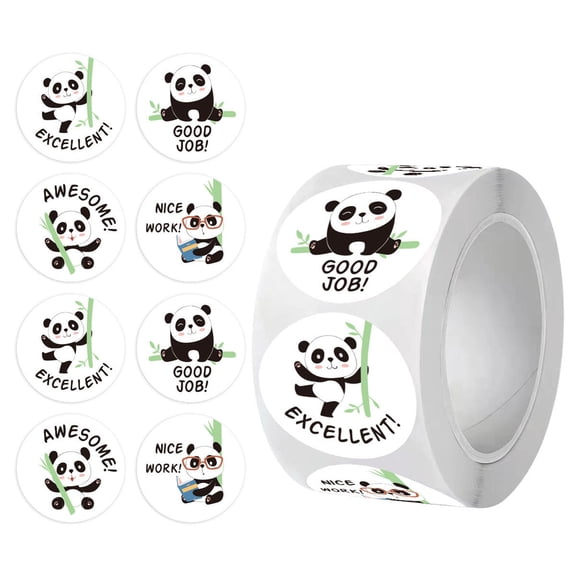 Panda Seal Labels Roll, 25 mm Reward Stickers with Good Job Message Prints for Box Packaging, Favor Bags, and Daily Labeling Tasks