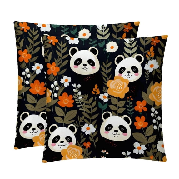 Panda Set of 2 Velvet Throw Pillow Covers with Unique Patterns in 16x16, 18x18, and 20x20 Inches for Various Occasions - Throw Pillow Inserts Included