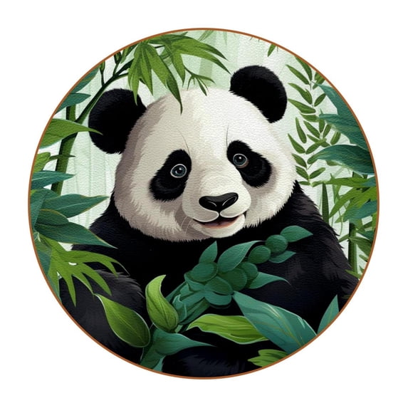 Panda Set of 6 Round Coasters, Microfiber Leather Drink Coasters, 11x11 cm/4.3x4.3 in Coaster Set for Table and Home Decor