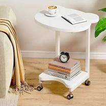 Panda Shaped End Table Round,C Shaped Couch Tray End Tables,Sofa Side Tables with Wheels, C Shaped Side Table for Living Room,Bedroom,Hospital and Small Space,White & Black, Portable Mobile Desk Side