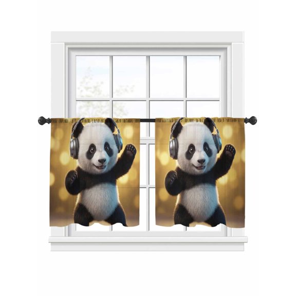 Panda Sheer Curtains 2 Panels Set Abstract Headphone Panda Shiny Light Background Sheer Window Curtains Light Filtering Rod Pocket Voile Drapes for Bedroom Living Room 52"x54"