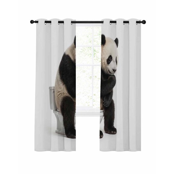 Panda Sitting on The Toilet Thinking Blackout Curtains 63 Inch Length Abstract Funny Animal Thermal Insulated Window Curtain Window Drapes 2 Panels for Bedroom Living Room 42"Wx63"L