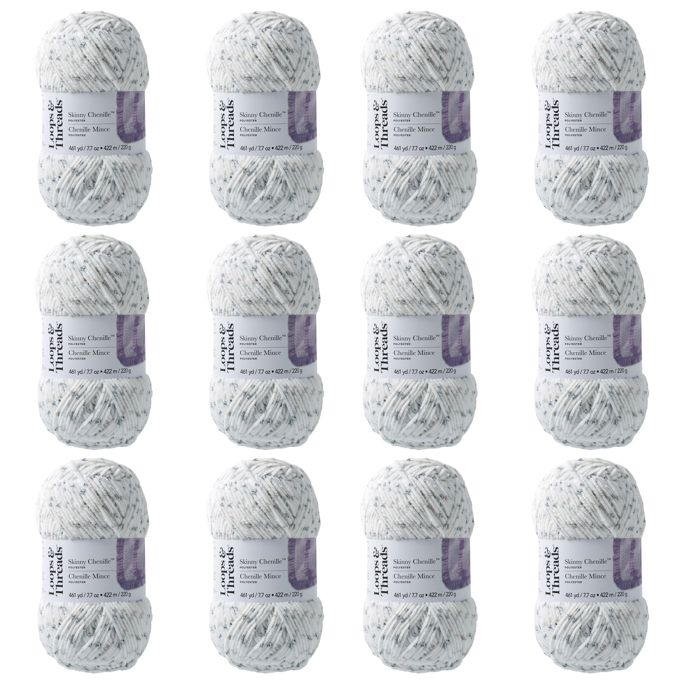 Loops & Threads Panda Skinny Chenille Multi Yarn - Medium Weight Yarn for Knitting, Crochet, Weaving, Arts & Crafts, 12 Pack