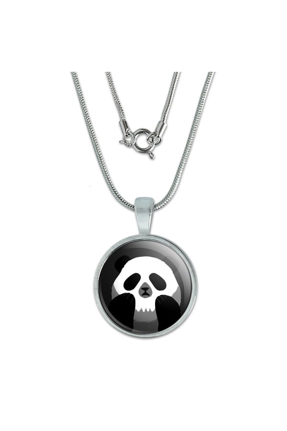 Panda Skull Optical Illusion Spooky 0.75" Pendant with Sterling Silver Plated Chain