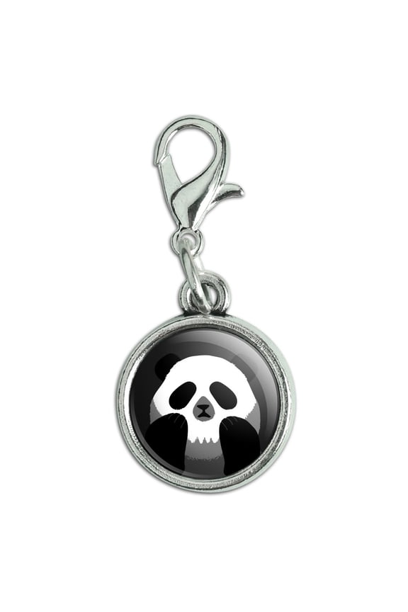 Panda Skull Optical Illusion Spooky Antiqued Bracelet Pendant Zipper Pull Charm with Lobster Clasp