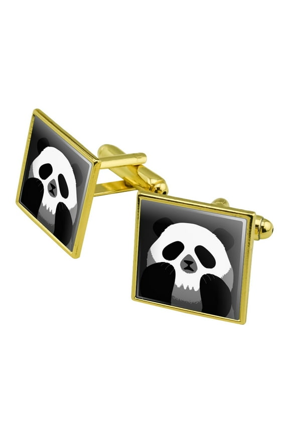 Panda Skull Optical Illusion Spooky Square Cufflink Set - Silver or Gold