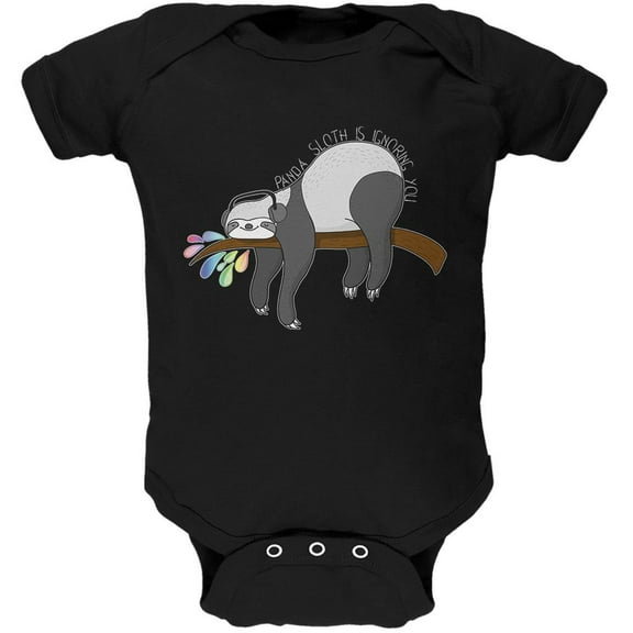 Panda Sloth is Ignoring You Soft Baby One Piece Black 18-24 M