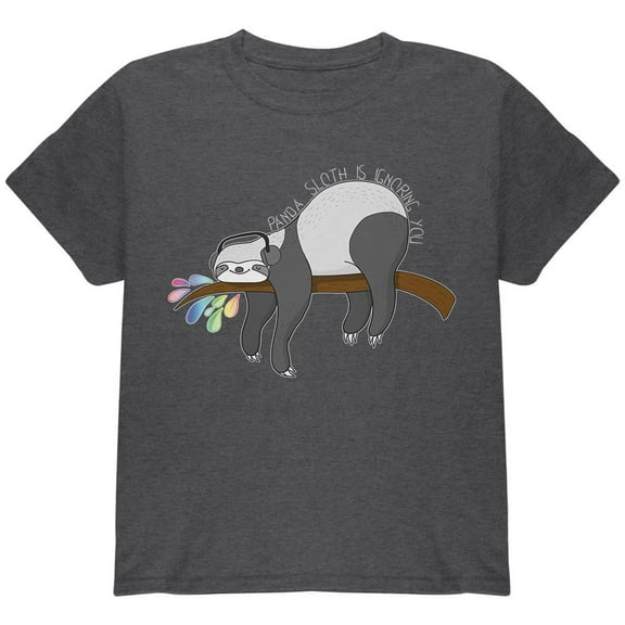 Panda Sloth is Ignoring You Youth T Shirt Dark Heather YXL
