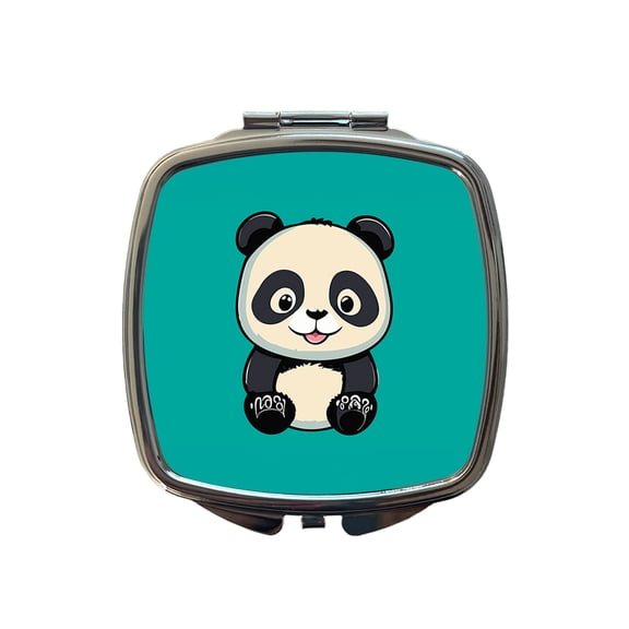 Panda Smiling Sitting Travel Makeup Handbag Purse Small Pocket Compact Mirror