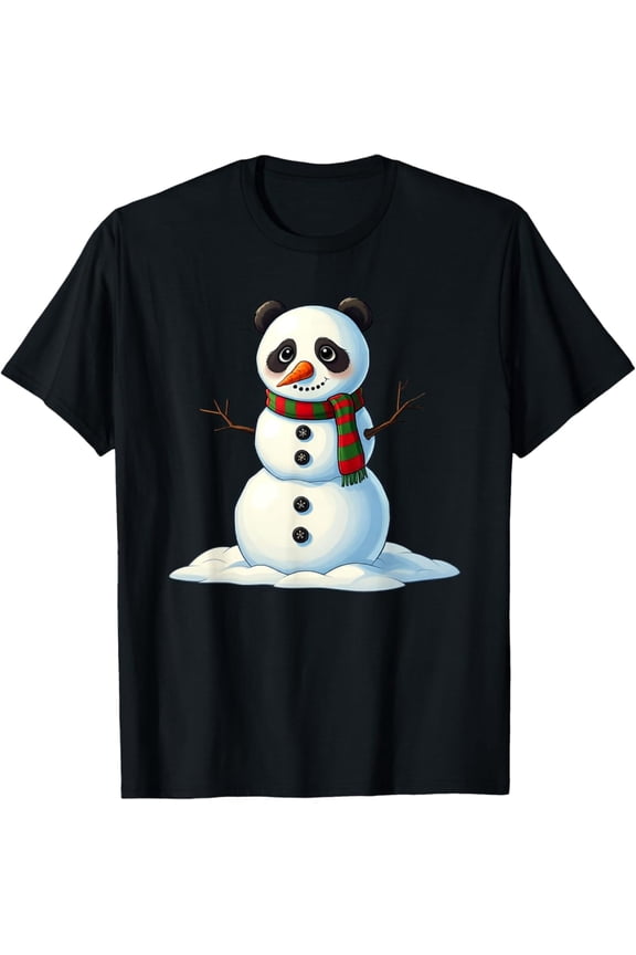Panda Snowman Scarf Christmas Womens Mens T-Shirt