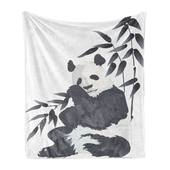 Panda Soft Flannel Fleece Blanket, Giant Panda Bear Sitting in Zoo Traditional Chinese Painting Monochrome Picture, Cozy Plush for Indoor and Outdoor Use, 50" x 70", Cadet Blue White, by Ambesonne