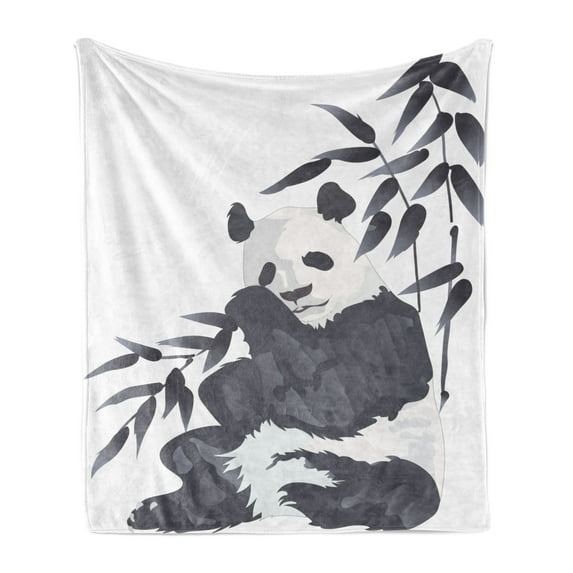 Panda Soft Flannel Fleece Blanket, Giant Panda Bear Sitting in Zoo Traditional Chinese Painting Monochrome Picture, Cozy Plush for Indoor and Outdoor Use, 50" x 70", Cadet Blue White, by Ambesonne