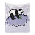 thumbnail image 1 of Panda Soft Flannel Fleece Blanket, Panda Bear Sleeping on Cloud in Starry Night Sky Children Cartoon Illustration Print, Cozy Plush for Indoor and Outdoor Use, 50" x 60", Lilac Black, by Ambesonne, 1 of 5