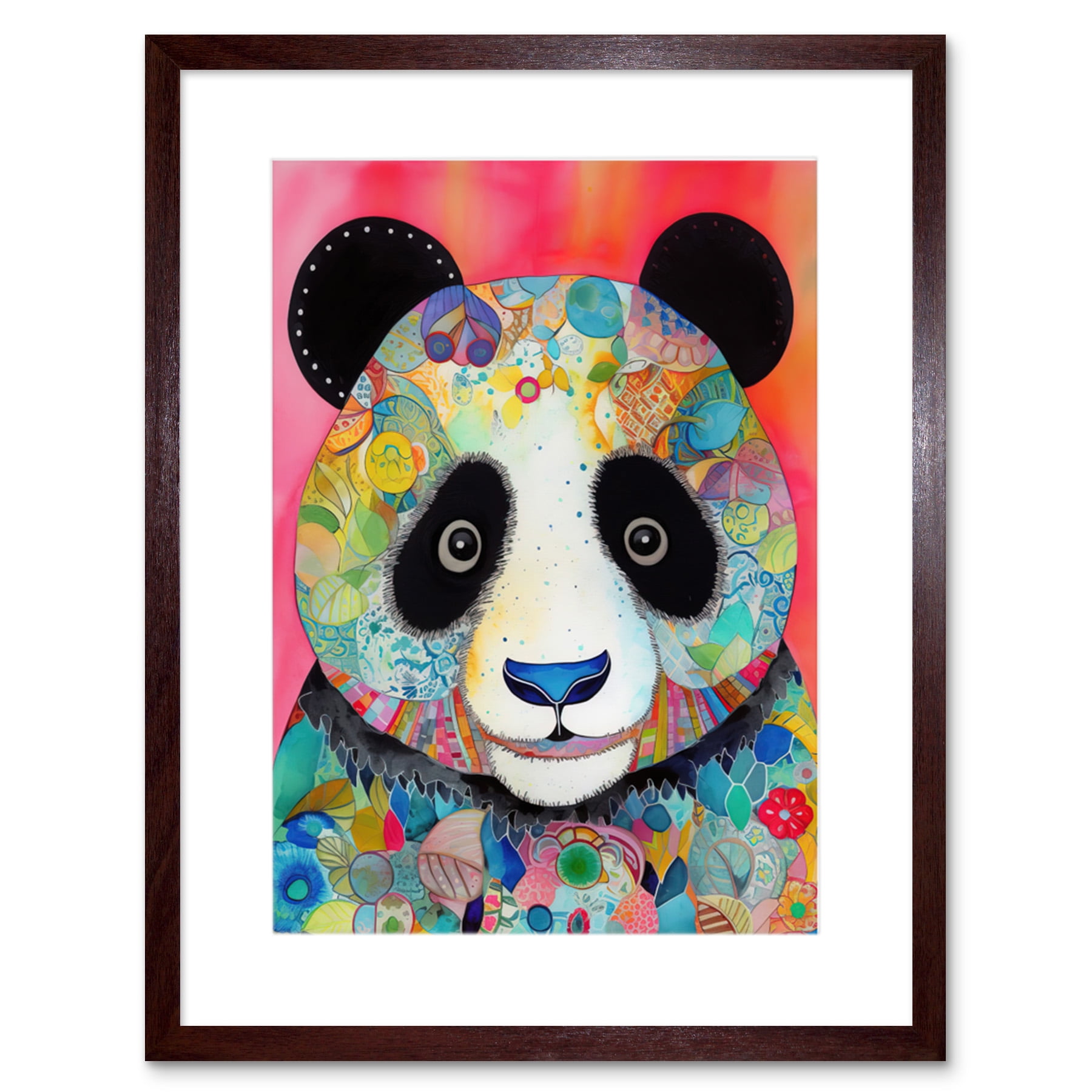 Panda Spirit Animal Portrait Folk Art Watercolour Painting Artwork ...