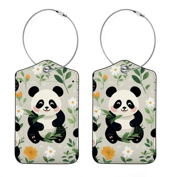 Panda Square PU Leather 2 Pack Travel Tag - Bag Tag - Suitcase Tag with Privacy Cover and Stainless Steel Ring - Suitable for Travel, Backpack, and Handbag