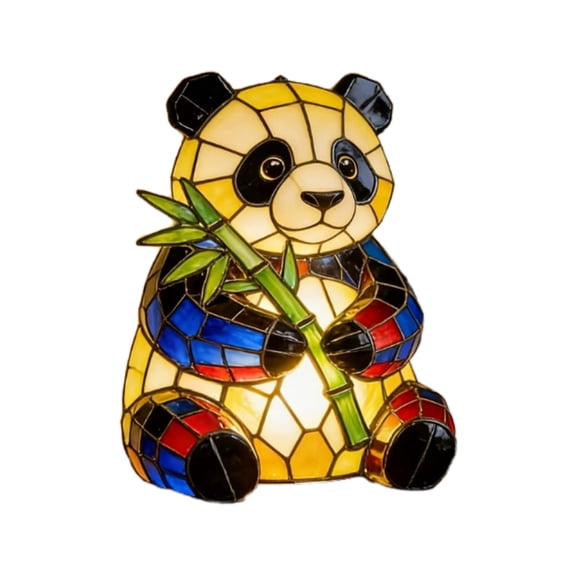 Panda Stained Glass Effect Table Lamp, 6.3 x 6.3 x 6.3 In, Warm LED Animal Accent Light, Vintage LED Night Light for Desk and Bedroom, Multicolor